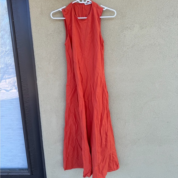 Zara Orange Midi Linen Dress XS - Picture 3 of 5